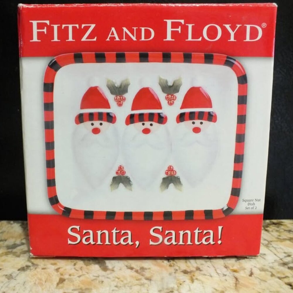 2007 Fitz And Floyd Santa, Santa! Square Nut Dish